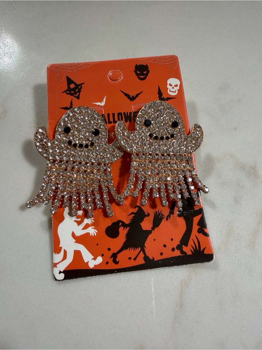 Rhinestone Ghost Fringe Stud Earrings - Gold